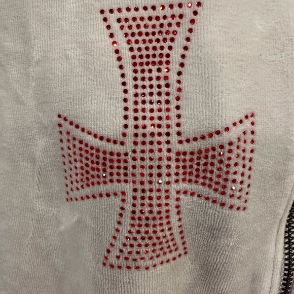 Unknown London grey velour zip up jacket with Rhinestone crosses - Picture 4 of 7